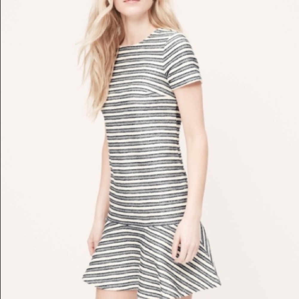 LOFT | Striped Shift Dress in Tweed Peplum
